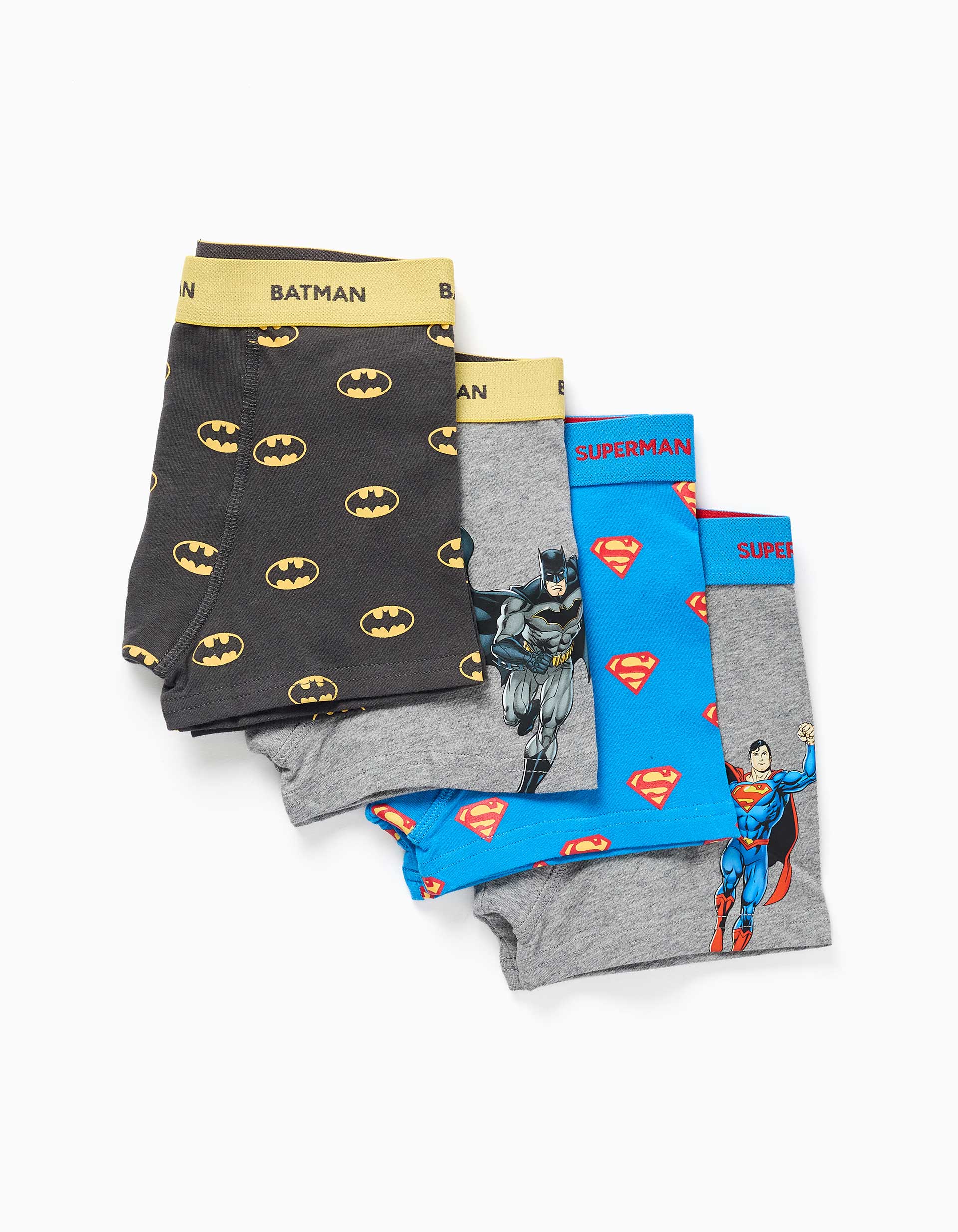 Lot de 4 boxers en coton à imprimés Batman et Superman, ZIPPY