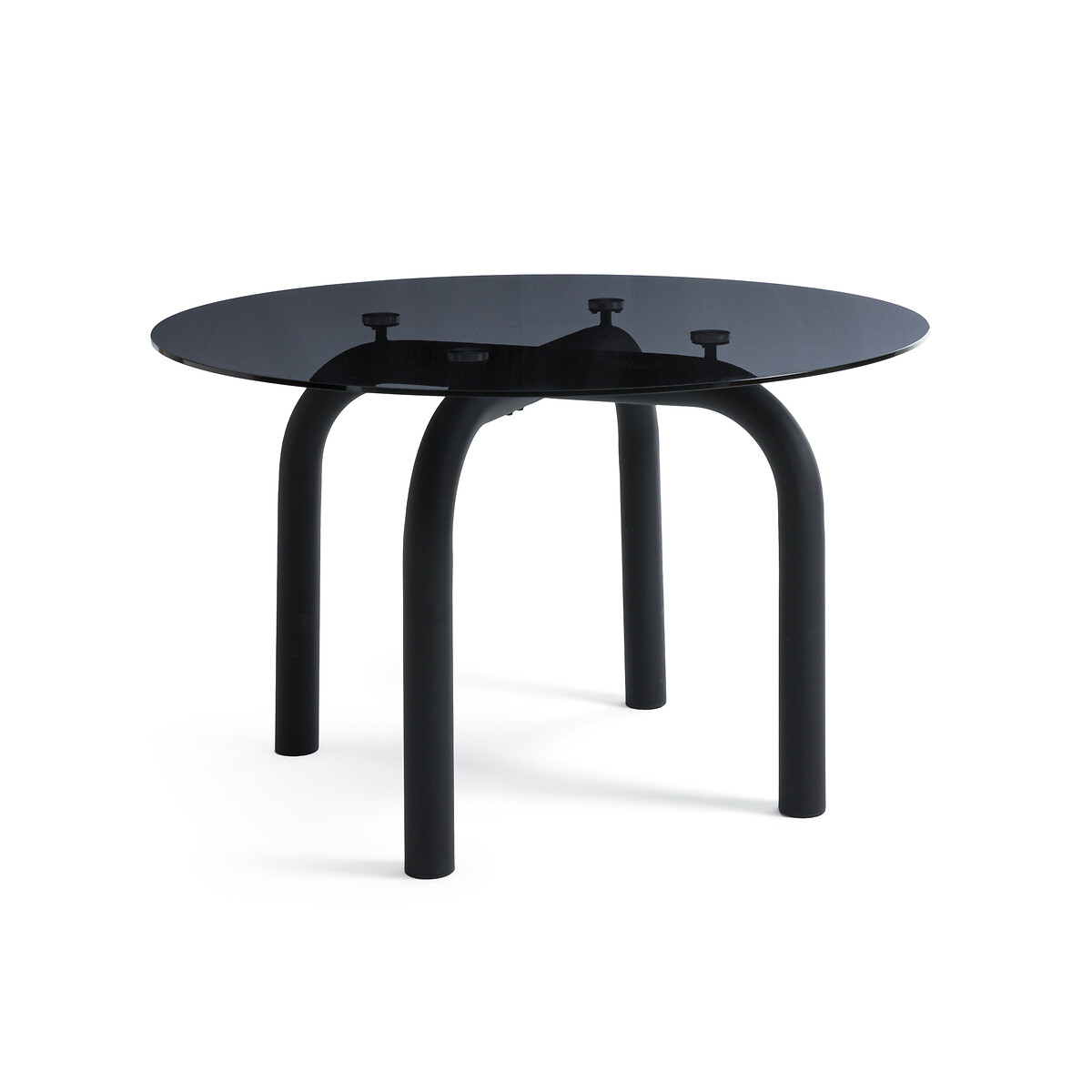 Polly Smoked Glass and Steel Round Table (Seats 4)
