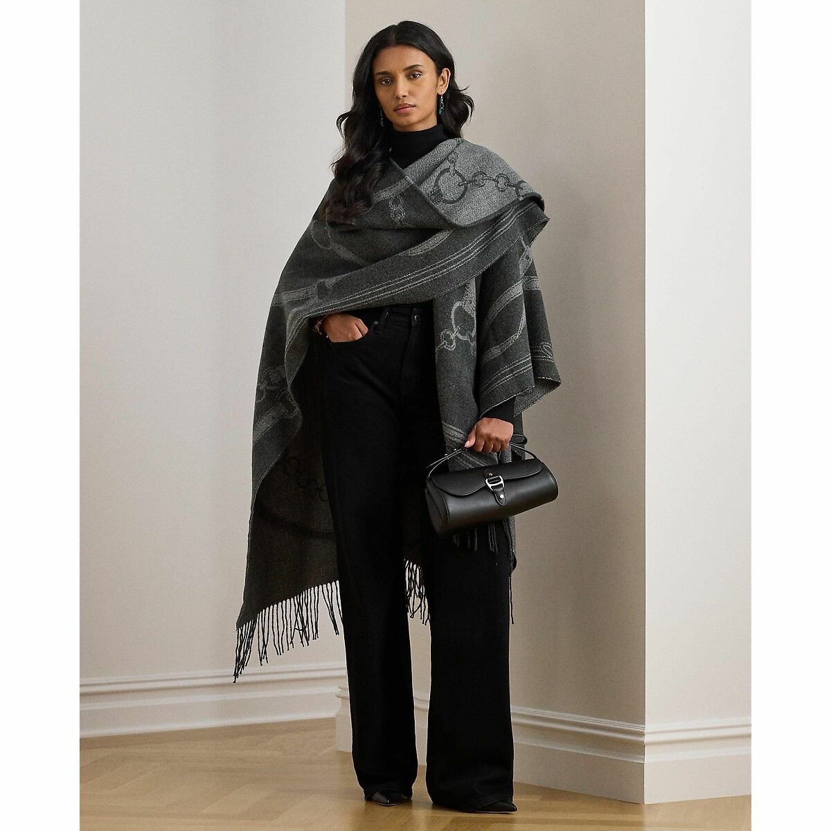 Poncho En Laine Lauren Vidal Gris Taille L/XL - Neuf Avec étiquettes, Prix D'origine 229€