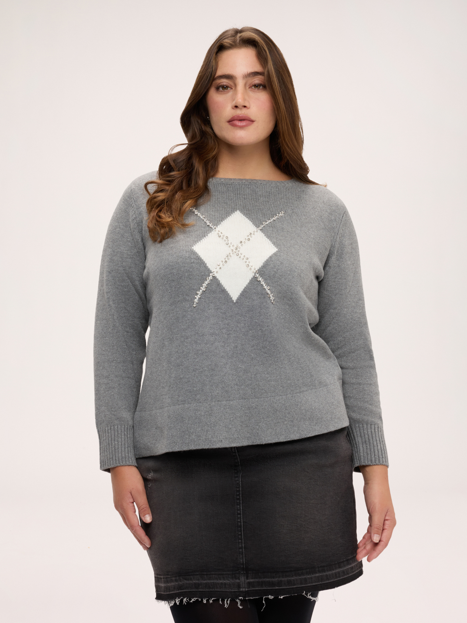 Pull motif argyle avec appliques, FIORELLA RUBINO