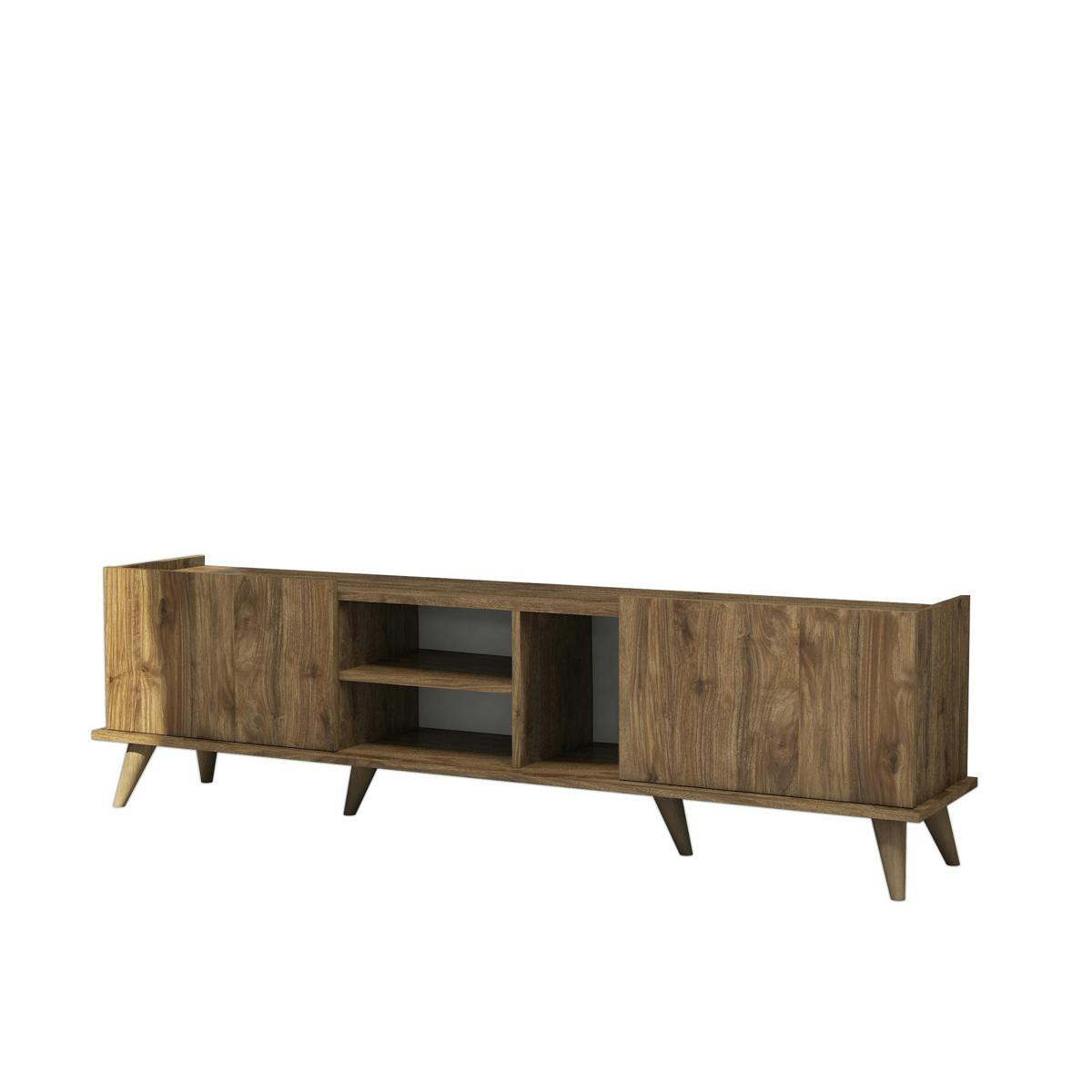 Banc TV avec rangement 2 portes décor bois foncé UMEA, PIER IMPORT