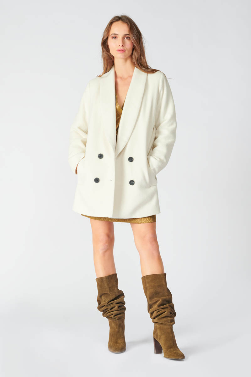 Manteau Long Ice Cream Bouclettes | Manteau Femme Style Arty | Fermeture Boutons Ton Sur Ton