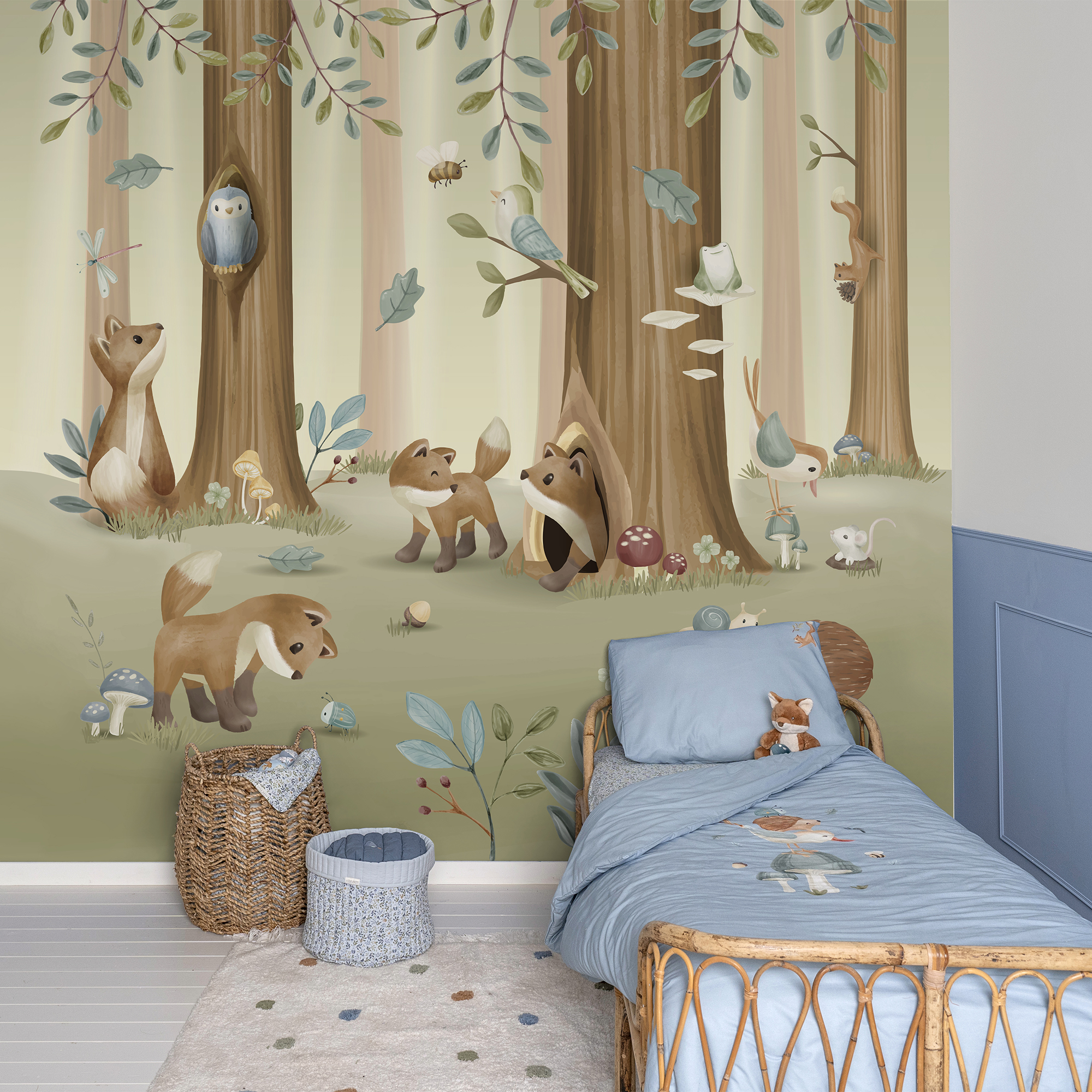 Papier peint panoramique pour enfant Petits renards, LITTLE DUTCH
