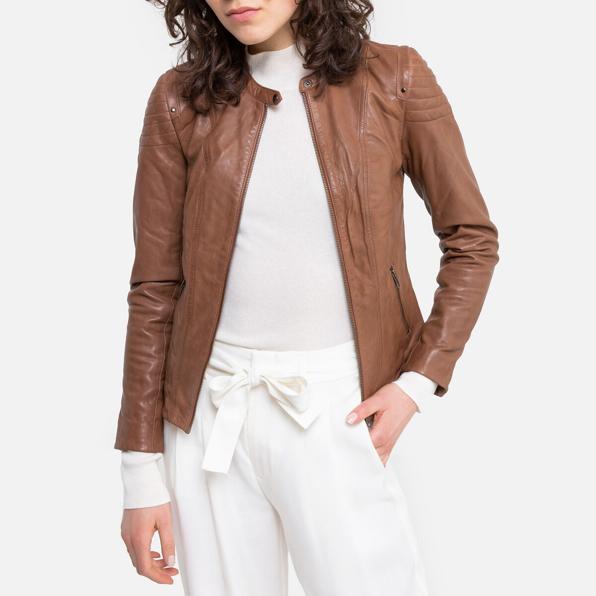 Image of Lambskin Leather Zipped Jacket