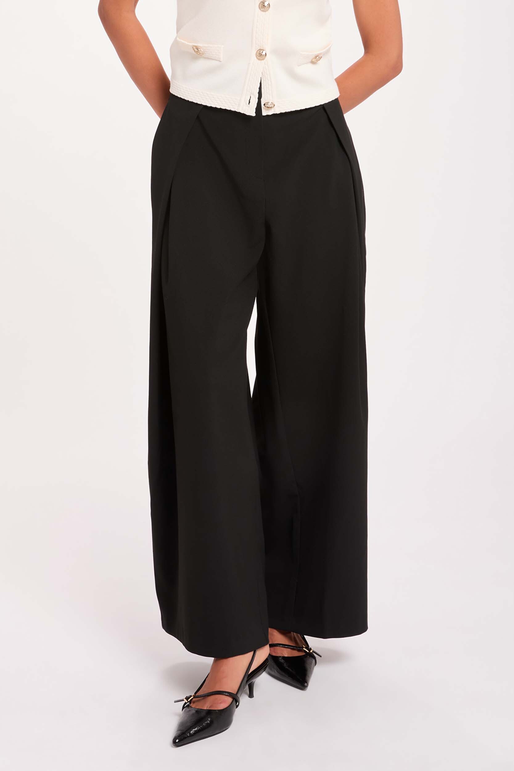 Pantalon taille haute large, MORGAN