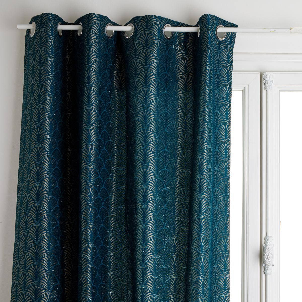 Rideau à œillets jacquard fil textile art déco canard bleu Atmosphera ...