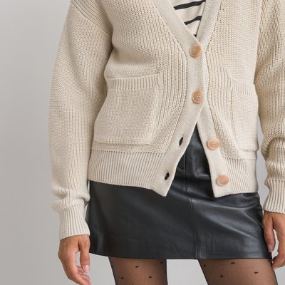 Plain Cotton Mix Cardigan with Button Fastening LA REDOUTE COLLECTIONS