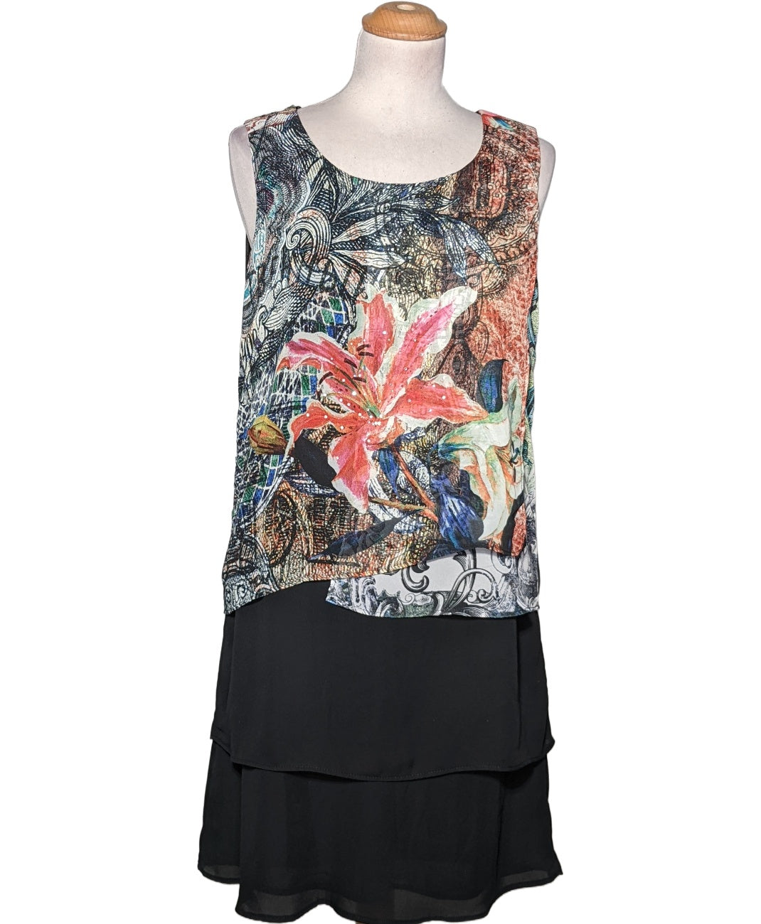 Robe Desigual Sans Manches - Noir Et Violet - Taille 44 - Hiver - Bon état