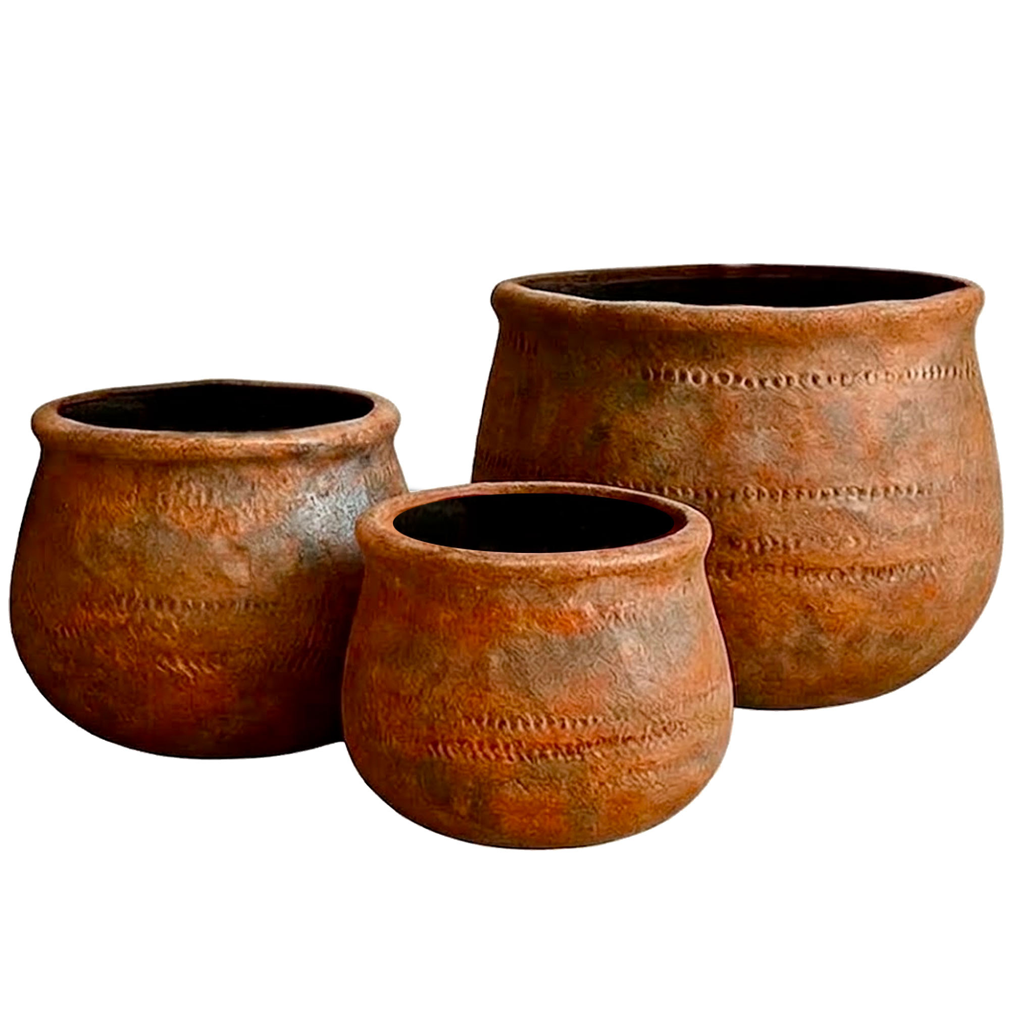 Set de 3 cache-pots ronds en fibre de verre effet terre cuite 48x48x33cm, WADIGA