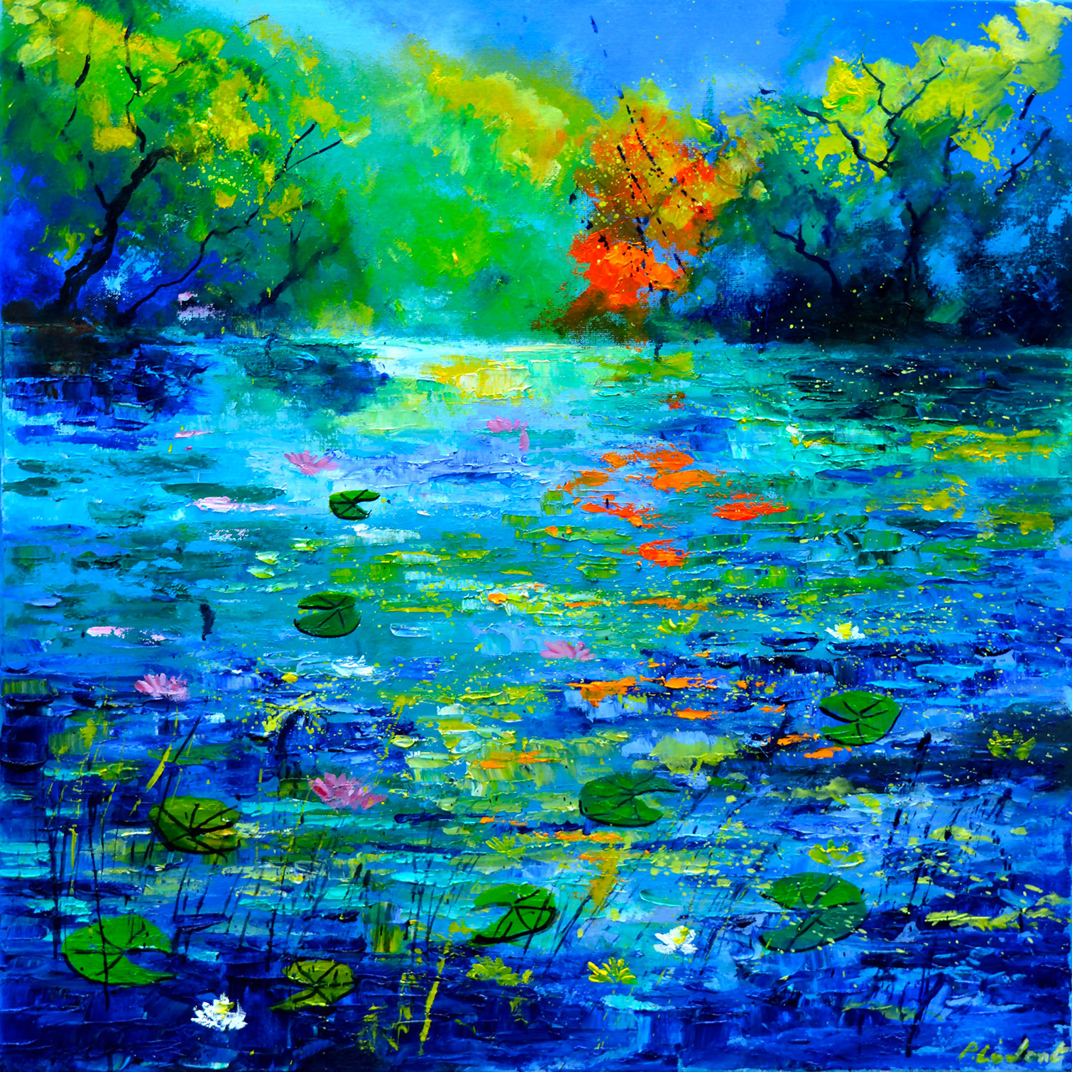 Tableau paysage nenuphars et nymphéas, HEXOA