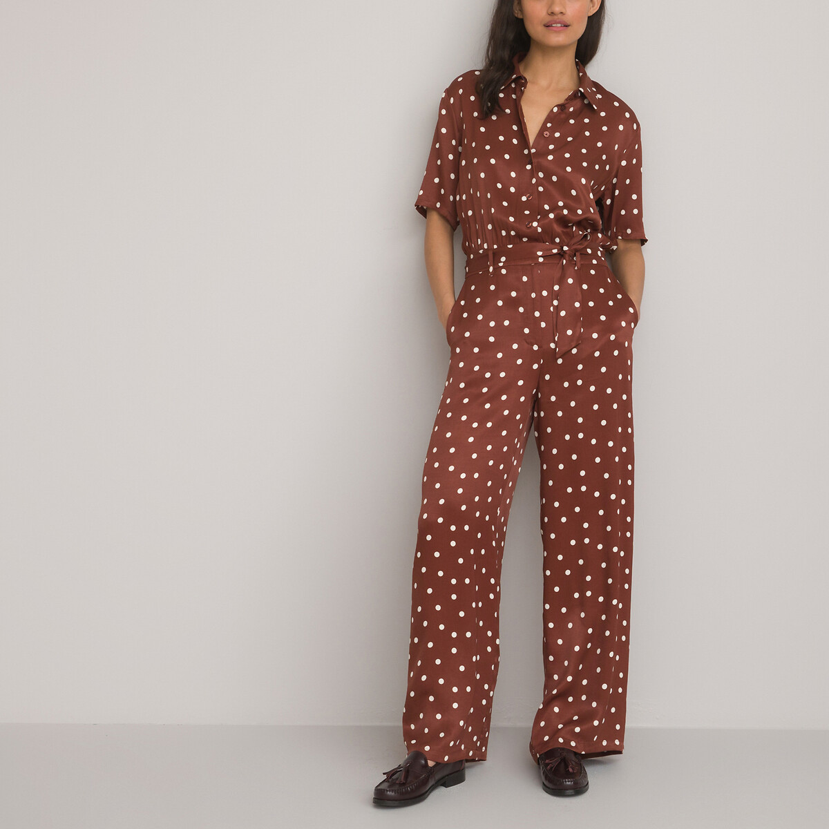 Polka Dot Jumpsuit with Short Sleeves