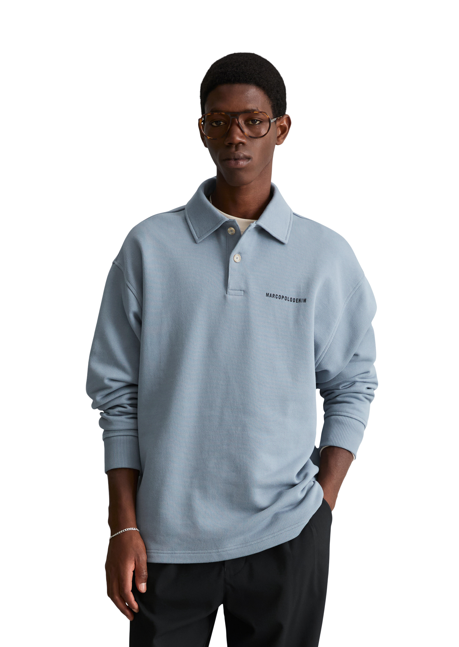 Sweat-shirt polo coupe décontractée en pur coton biologique, MARC O’POLO DENIM