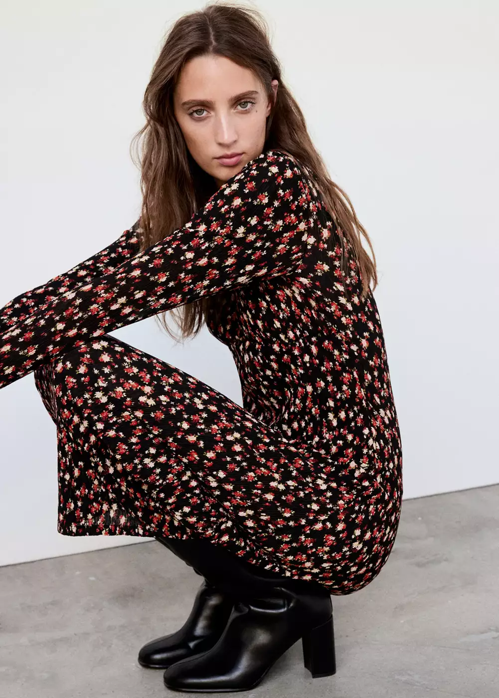 Robe plissée imprimée, MANGO