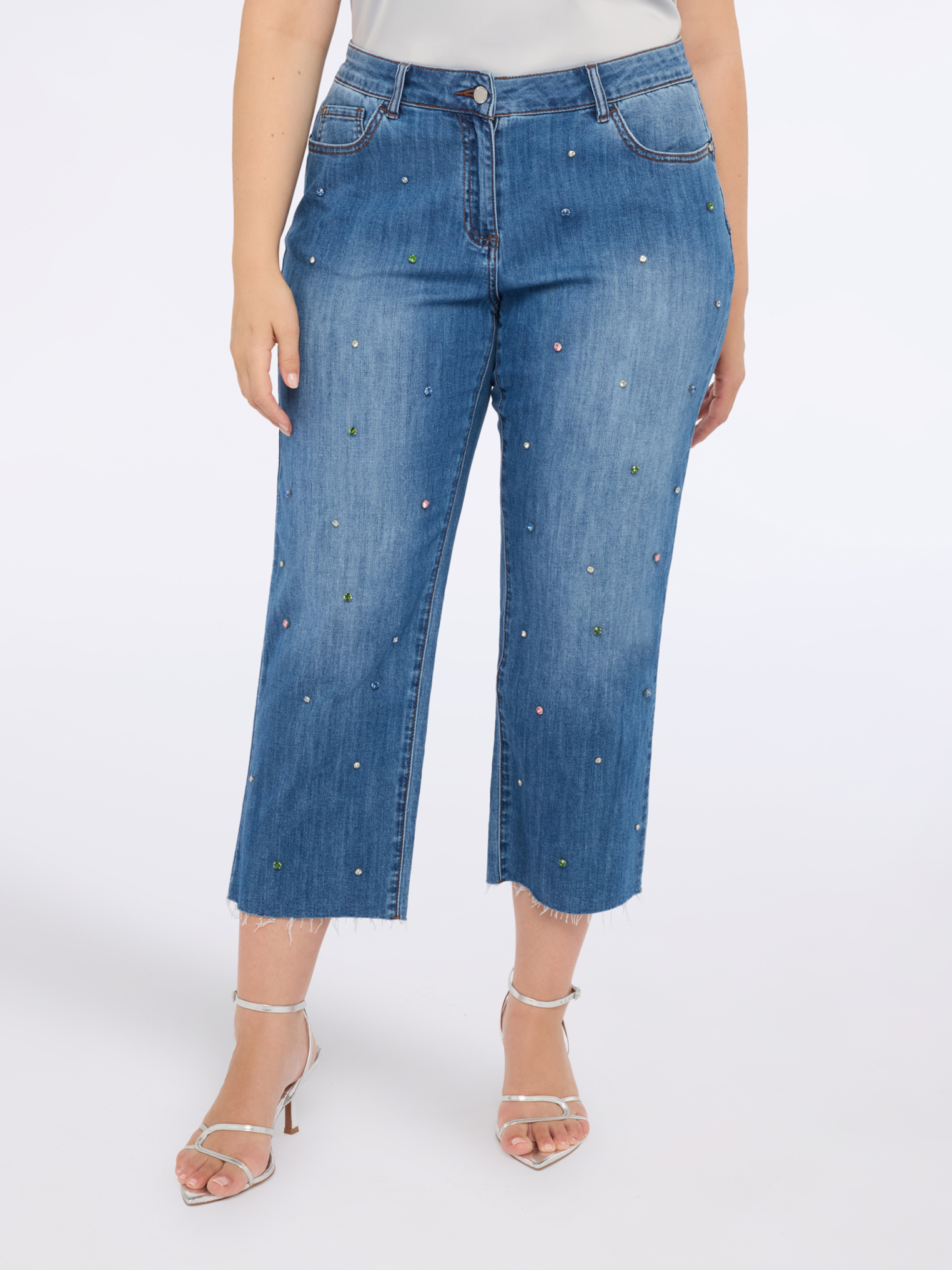 Jean court avec applications de strass, FIORELLA RUBINO
