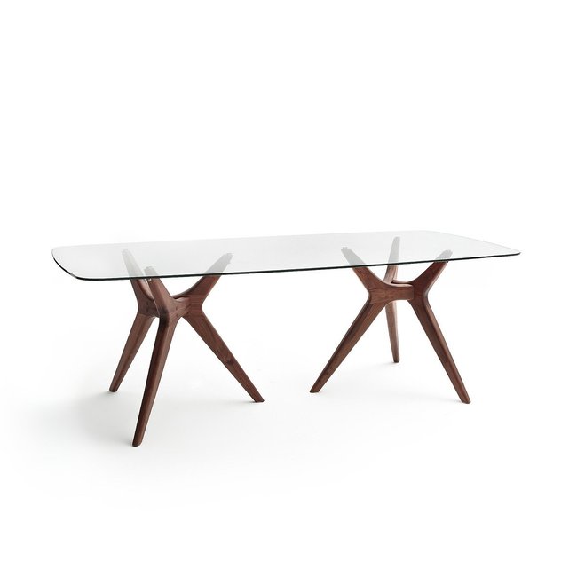 Table rectangulaire verre/noyer, Maricielo Couleur noyer <span itemprop=