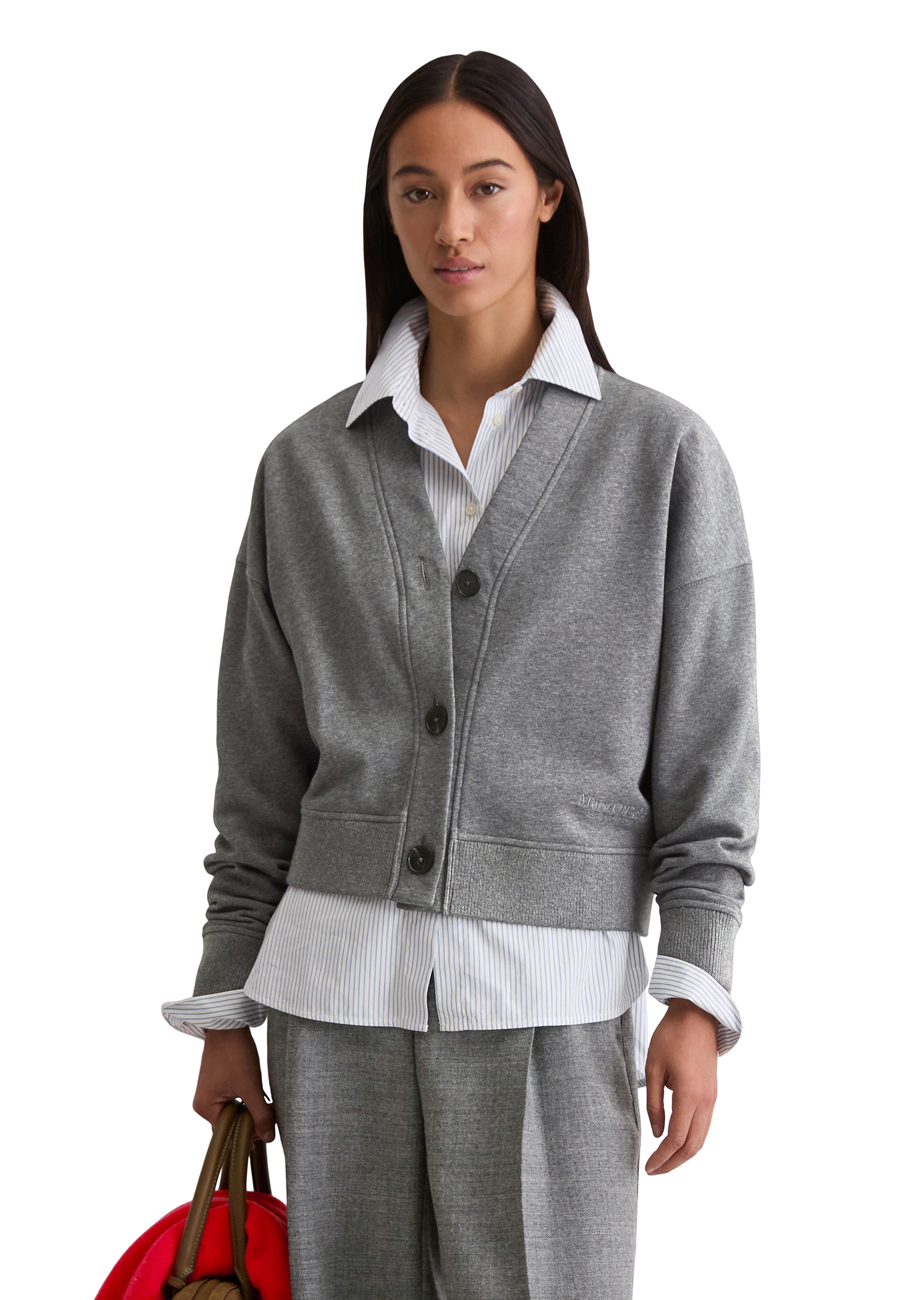 Sweat-Cardigan relaxed avec poignet en tricot côtelé, MARC O'POLO