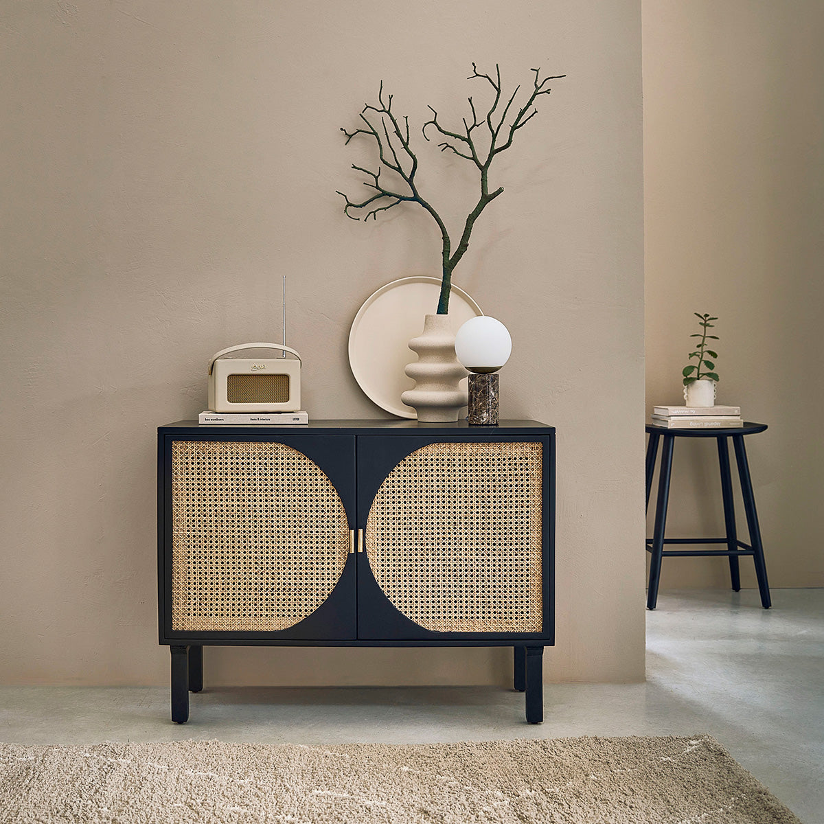 Buffet en bois massif et cannage 100 cm 2 portes ZULMA, BERAH GETAH