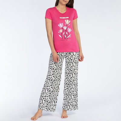 Jersey-Pyjama mit kurzärmeligem Oberteil & Tulpen NAF NAF