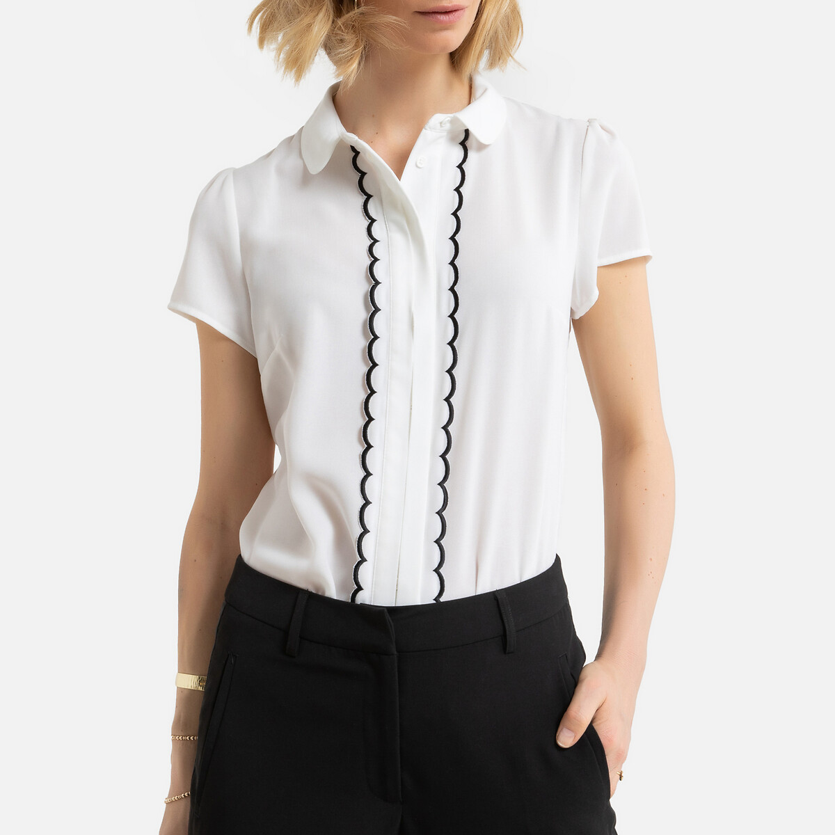 Image of Peter Pan Collar Blouse with Short Sleeves