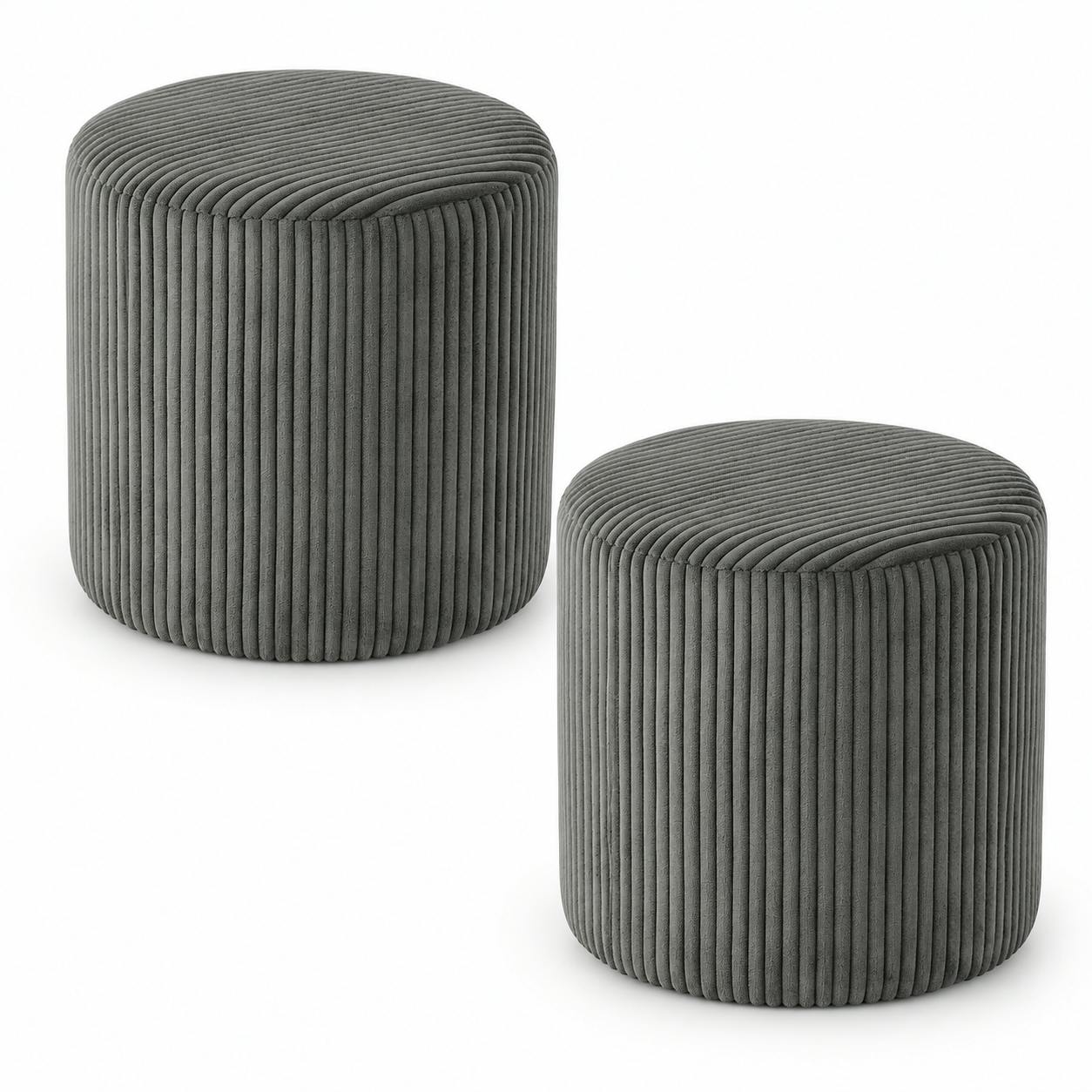 Pouf rond velours côtelé gris (lot de 2) MALMOE, PIER IMPORT