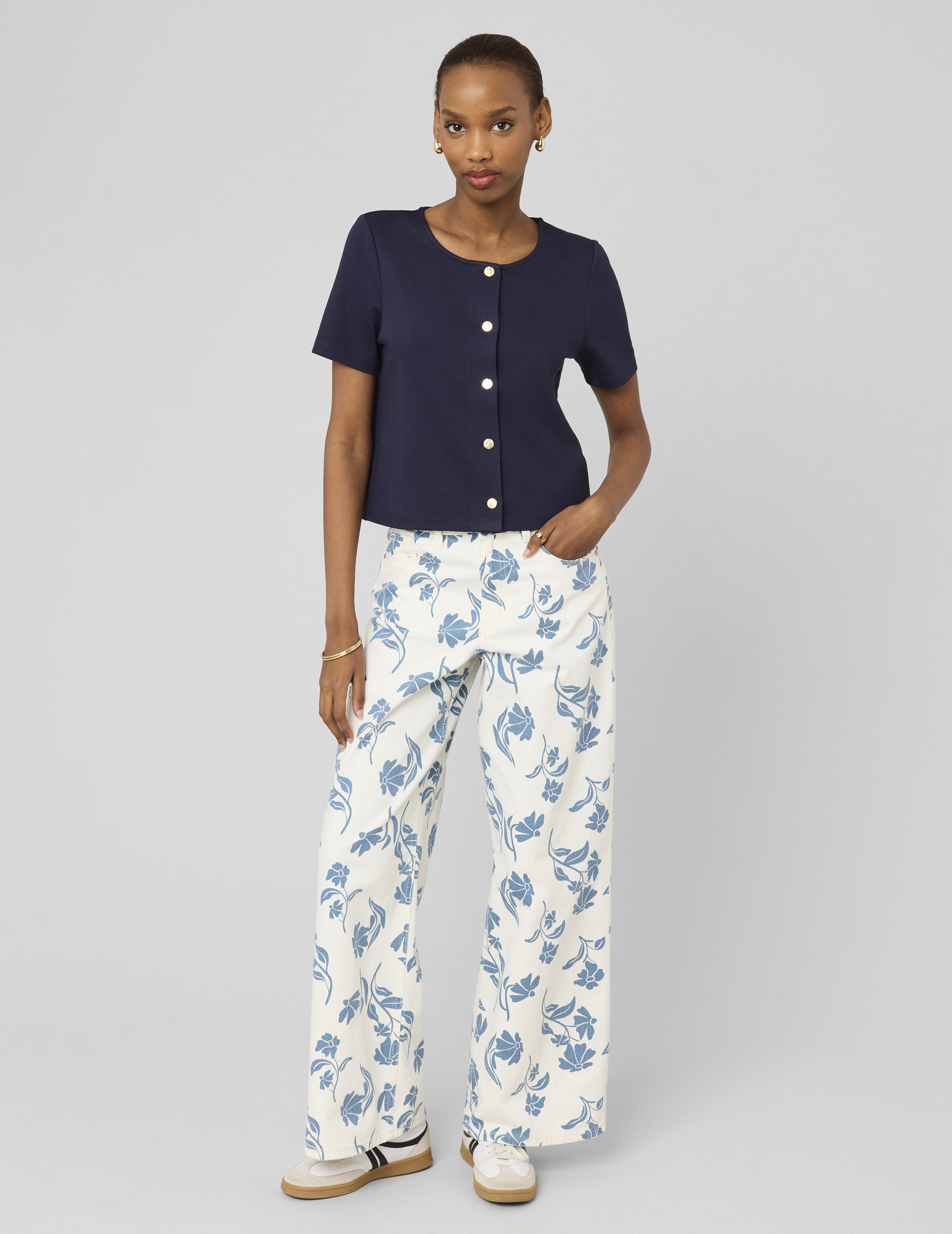 Jean straight imprimé fleurs, BZB