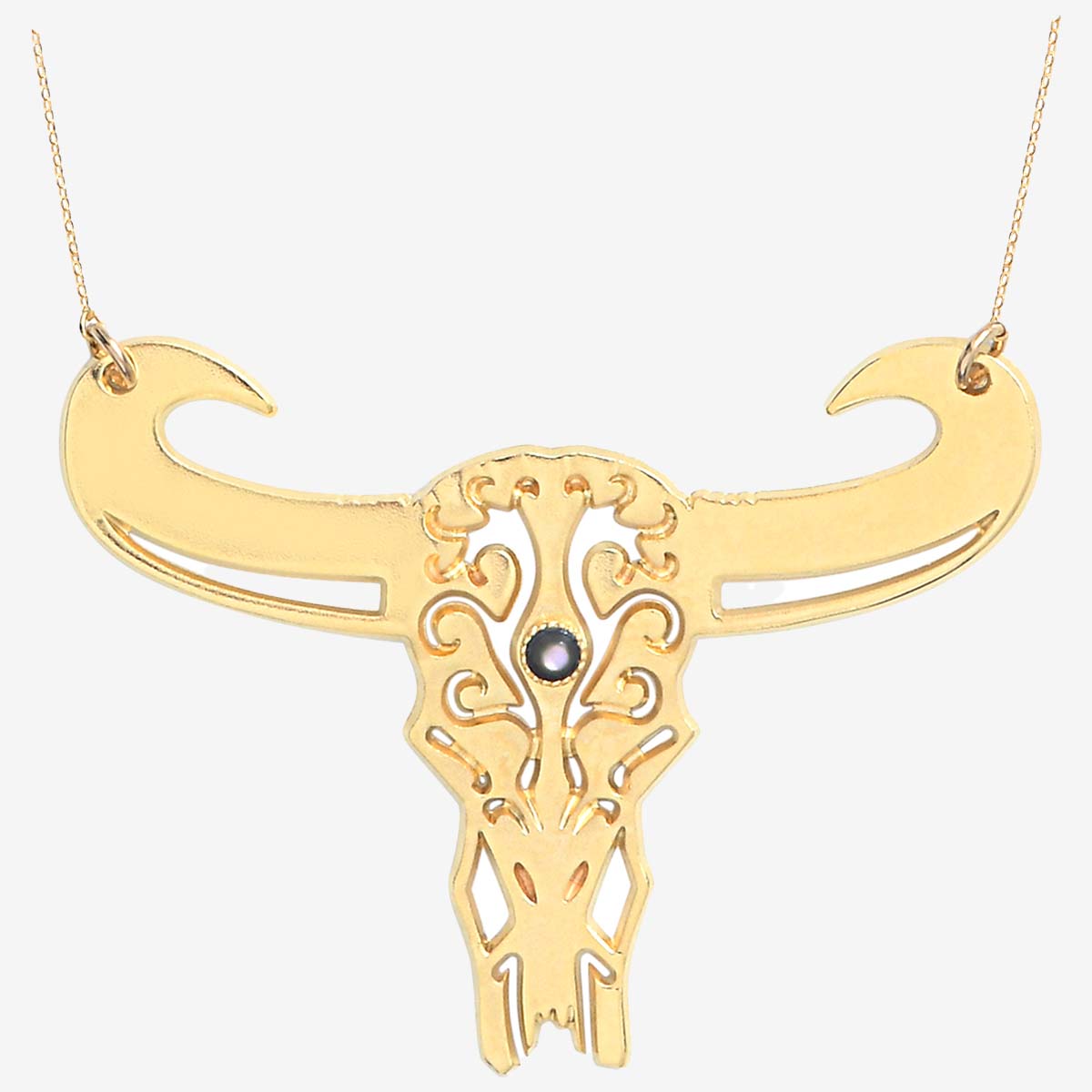 Collier doré buffle grand modele nacre grise - tatoo, CAROLINE NAJMAN