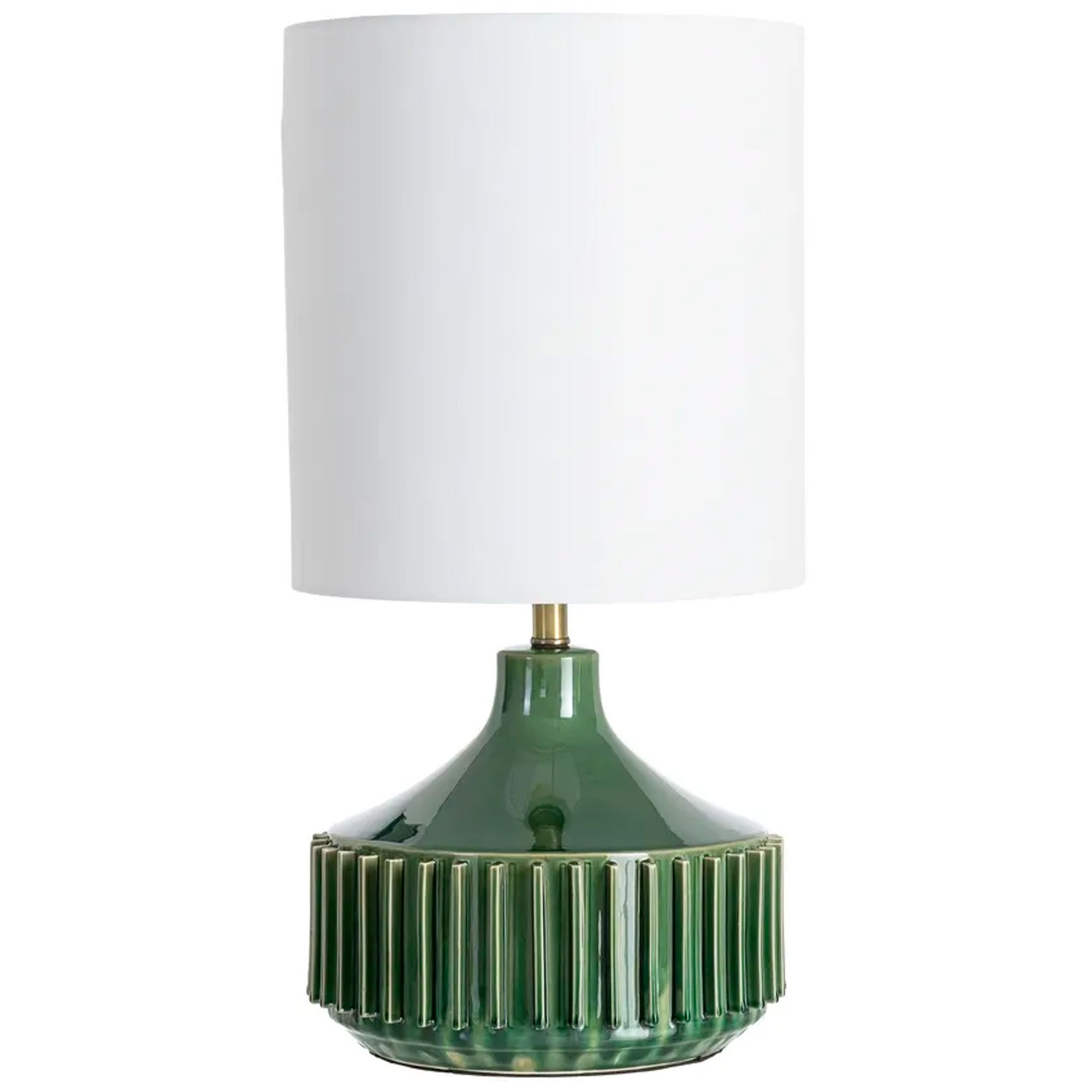 Lampe à poser en céramique verte et abat-jour lin blanc 35.5x35.5x68cm, WADIGA