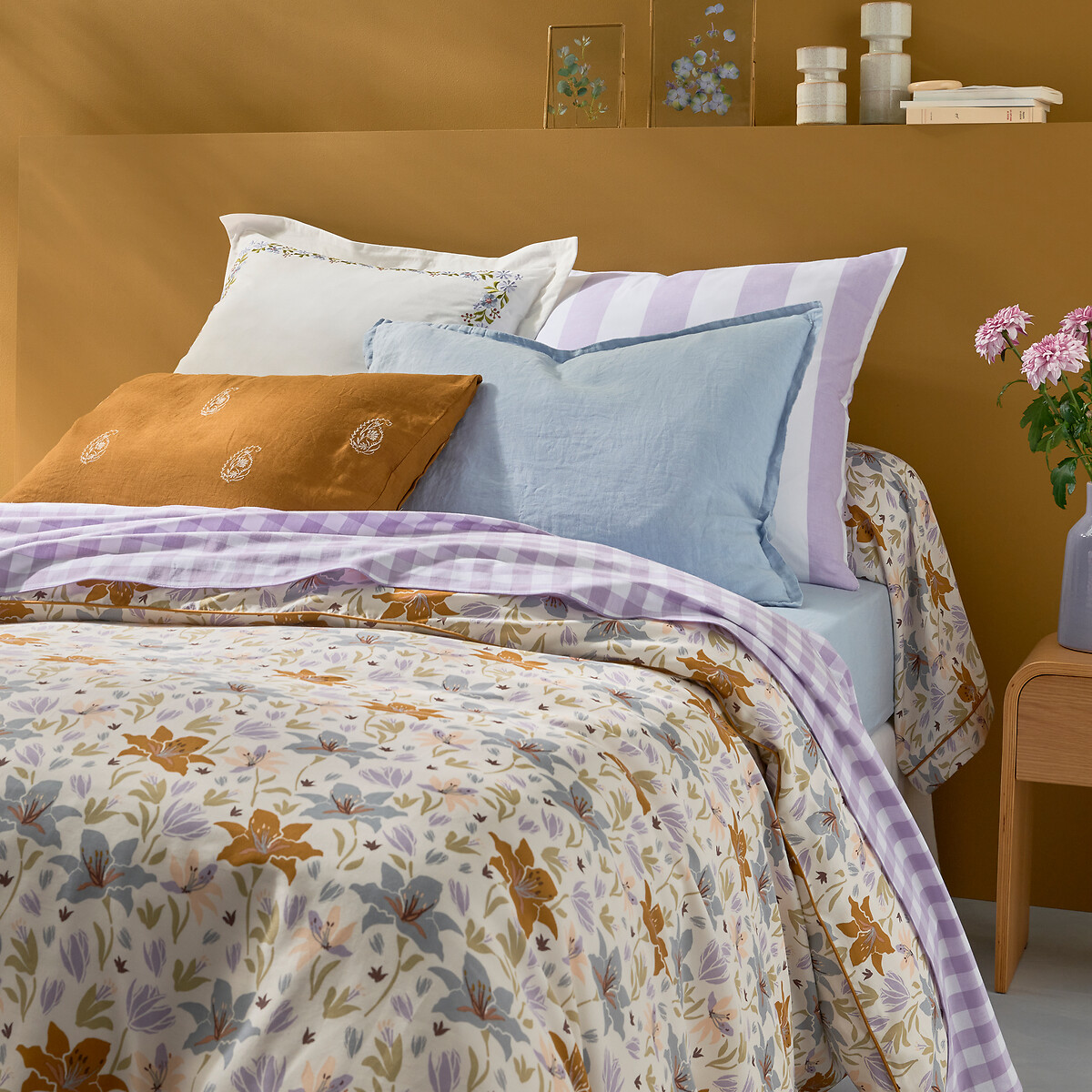 Dona cashmere pattern 100 washed linen duvet cover golden khaki