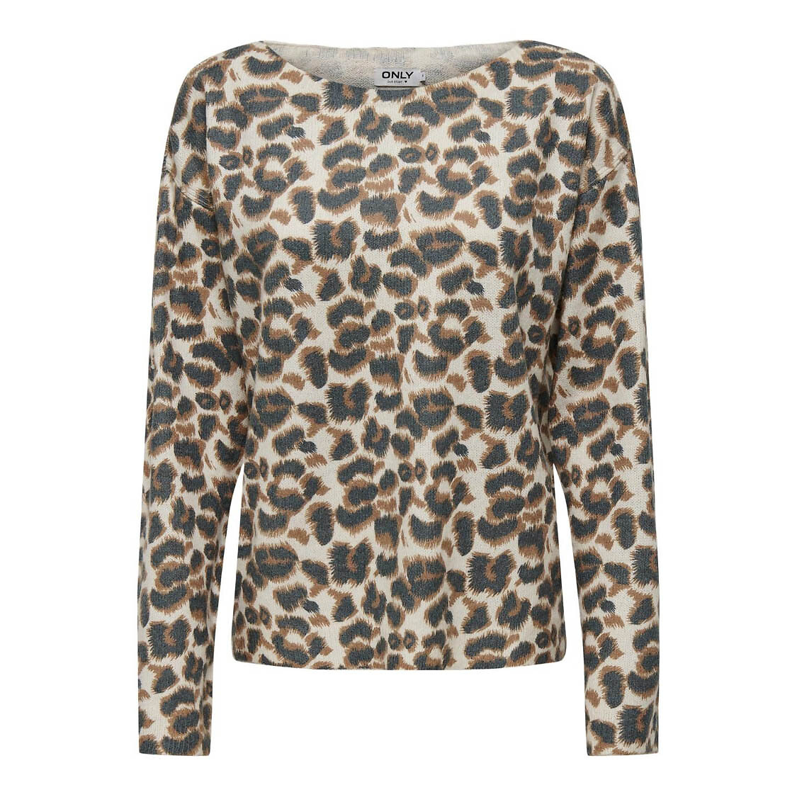 Suéter con cuello barco, estampado de leopardo Mujer Talla XS. Color Otros