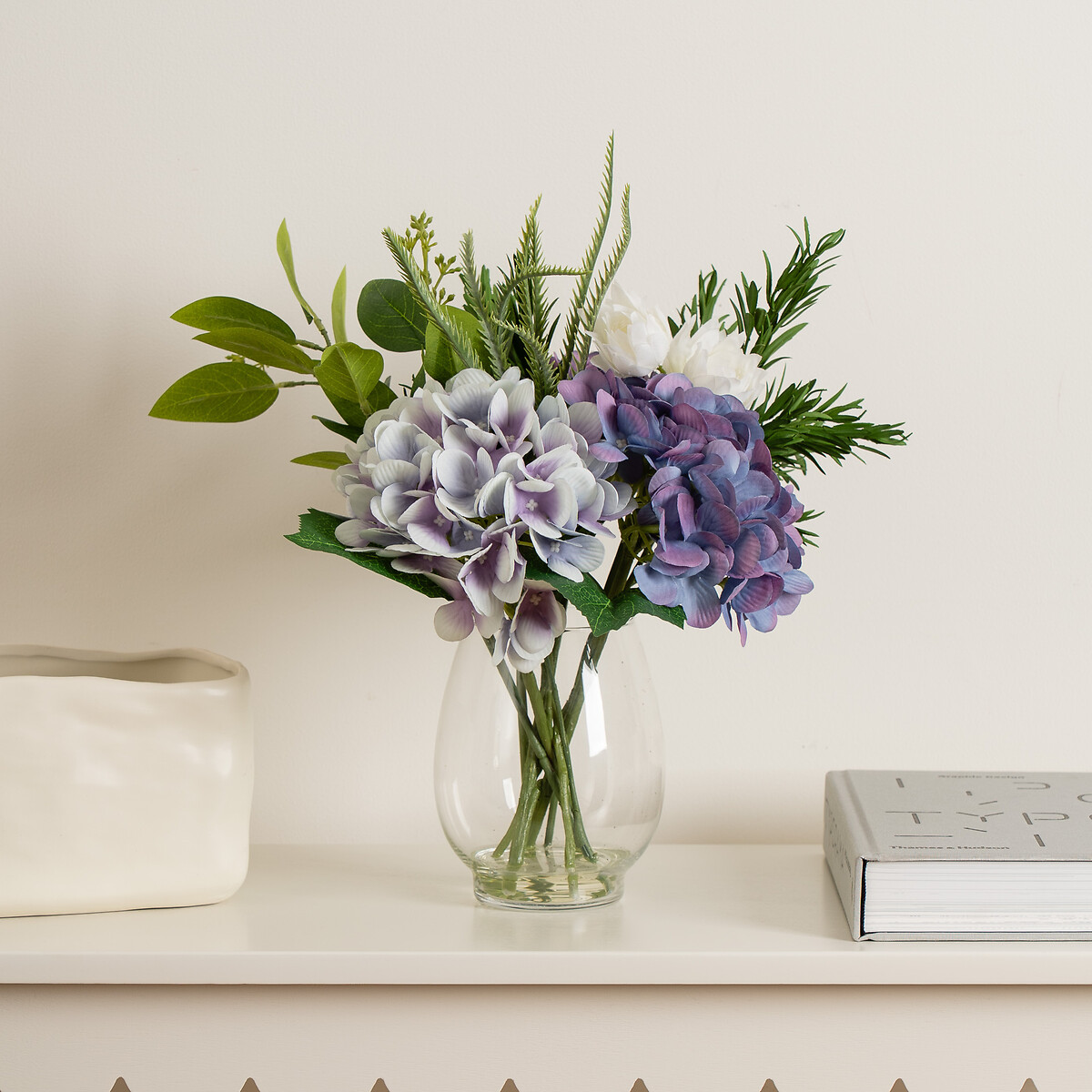 Hydrangea Arrangement in Glass Vase, SO'HOME