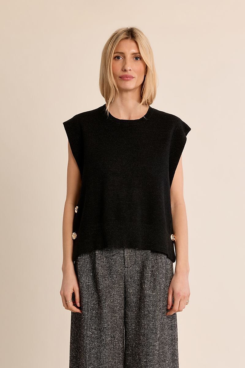 Pull sans manches col rond avec détails boutons, MOLLY BRACKEN