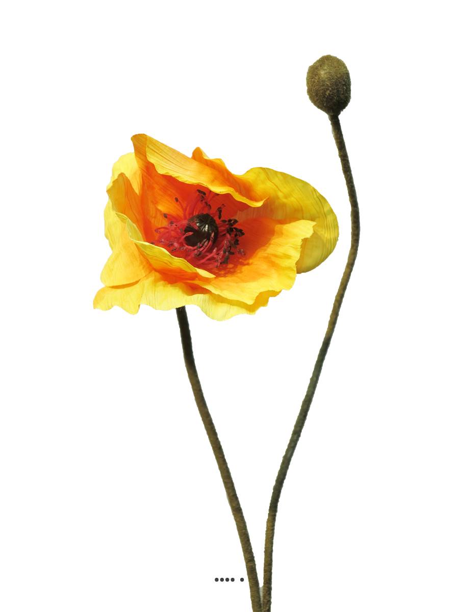 Pavot artificiel H60cm 1 fleur et 1 bouton S, ARTIFICIELLES