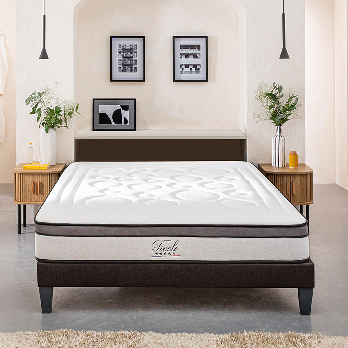 Ensemble Tivoli - Matelas mémoire de forme moelleux + Sommier bois - 25 cm d'épaisseur, BELLECOUR