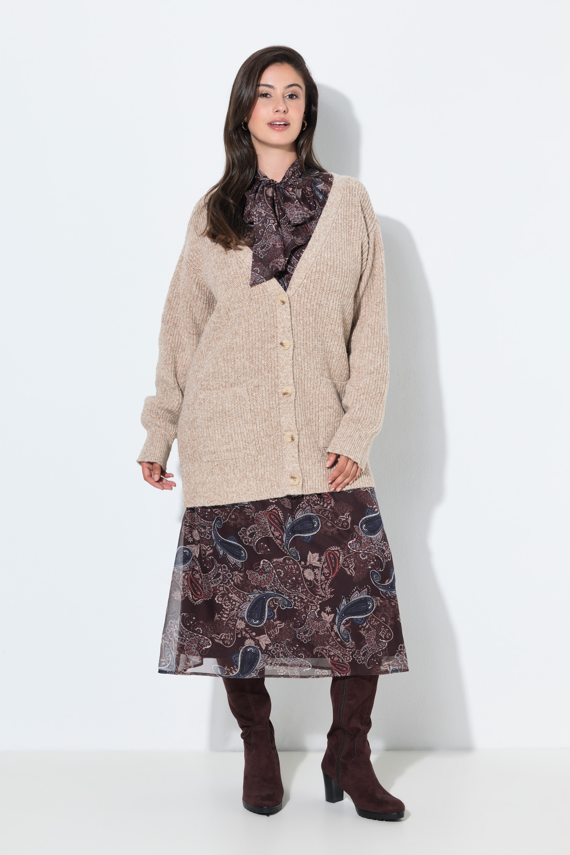 Cardigan en maille côtelée, col en V, ULLA POPKEN