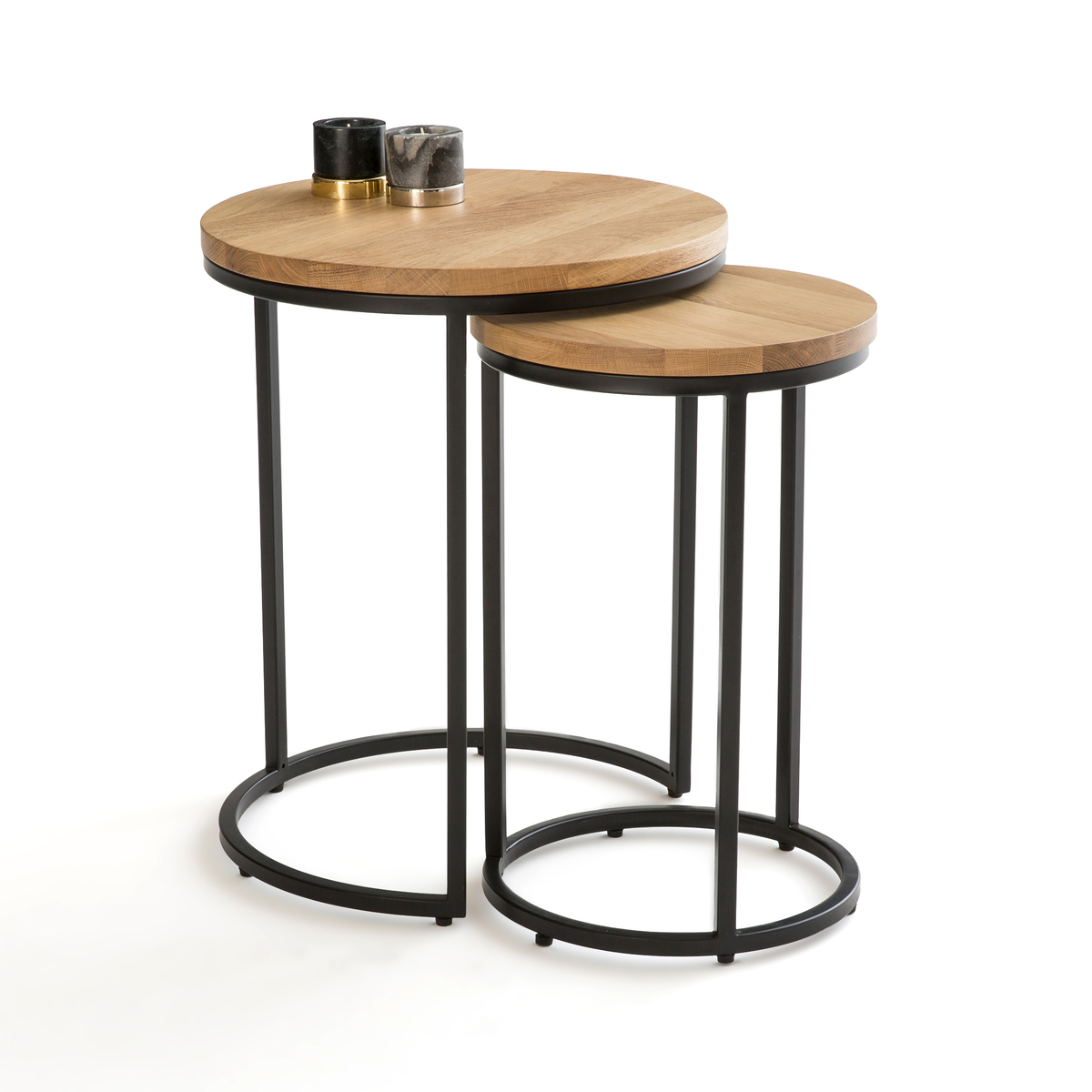 Product photograph of Vova Nest Of 2 Side Tables In Oak Steel from La Redoute UK