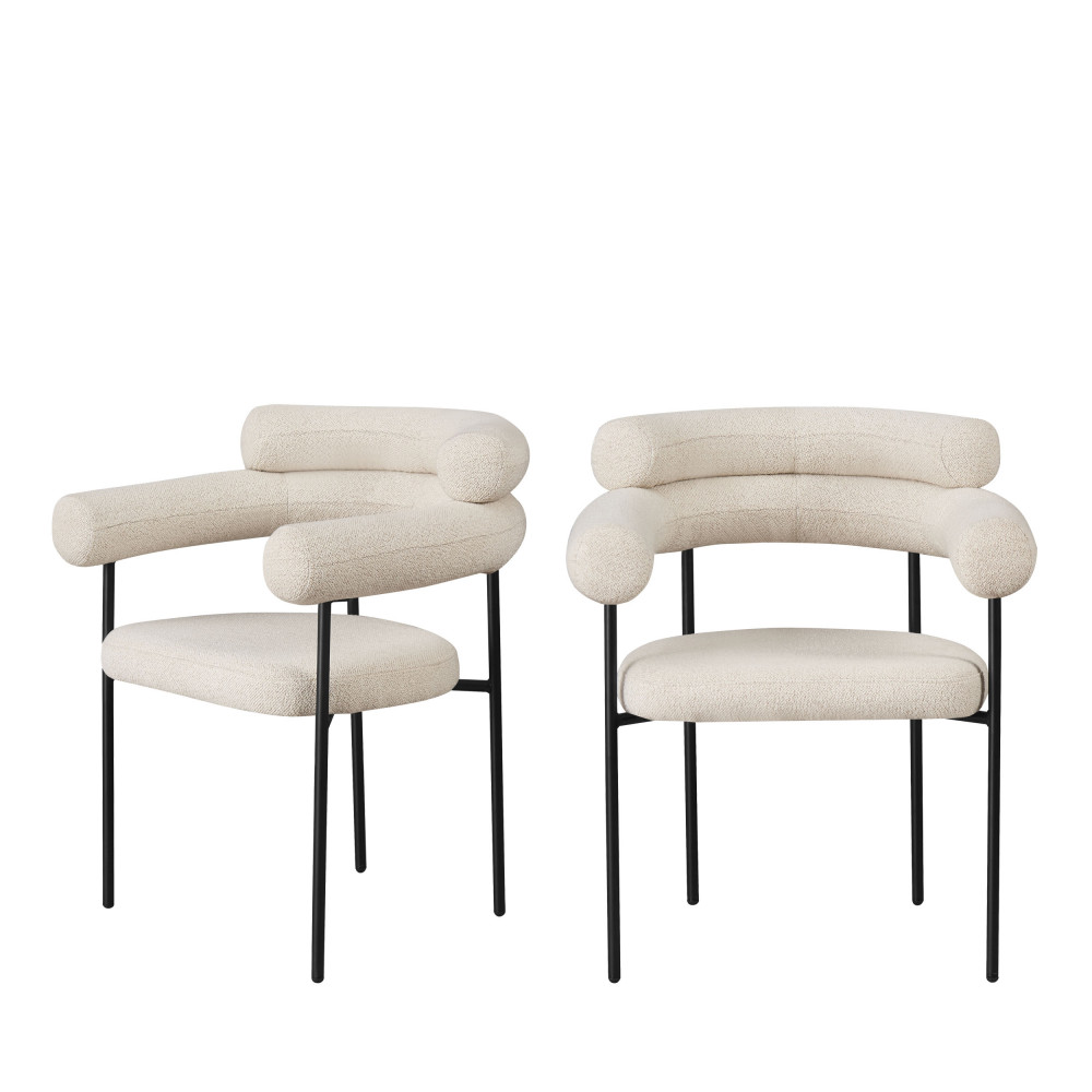 Lot de 2 fauteuils de table en tissu bouclette et métal- NORI, DRAWER