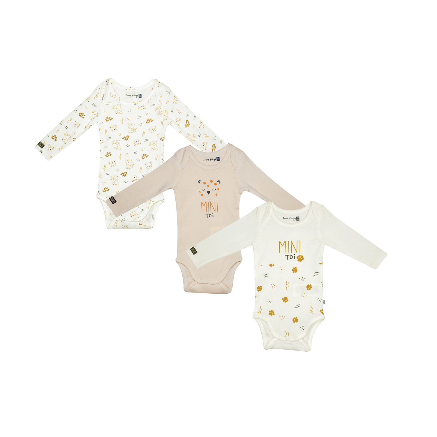 Lot de 3 bodies geremi manches longues bebe, SUCRE D'ORGE