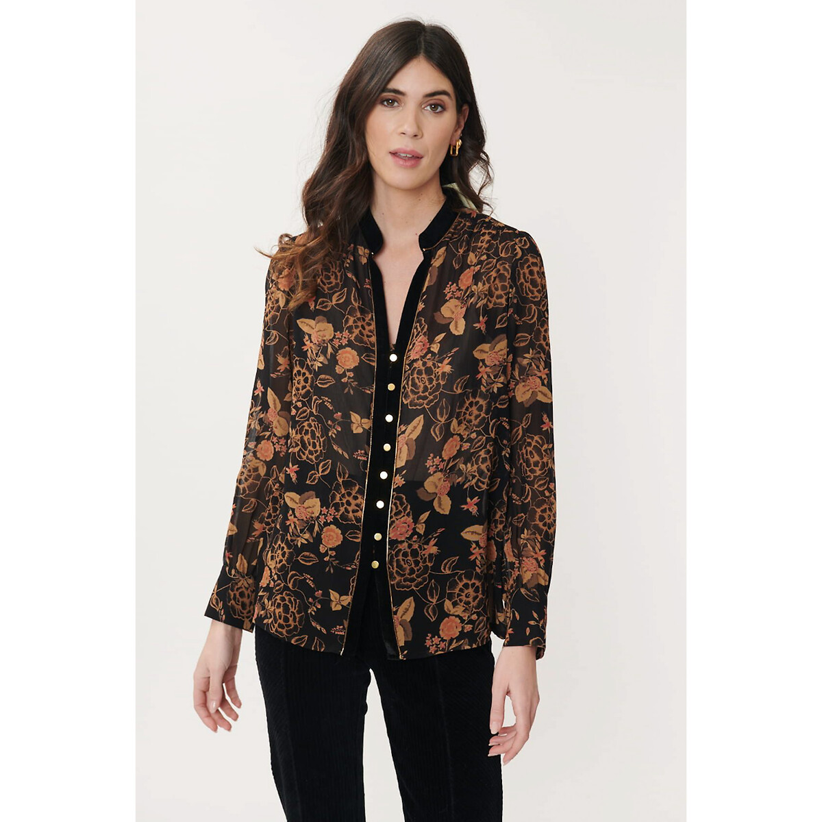 Benedicte Floral Print Blouse with Velvet Taping