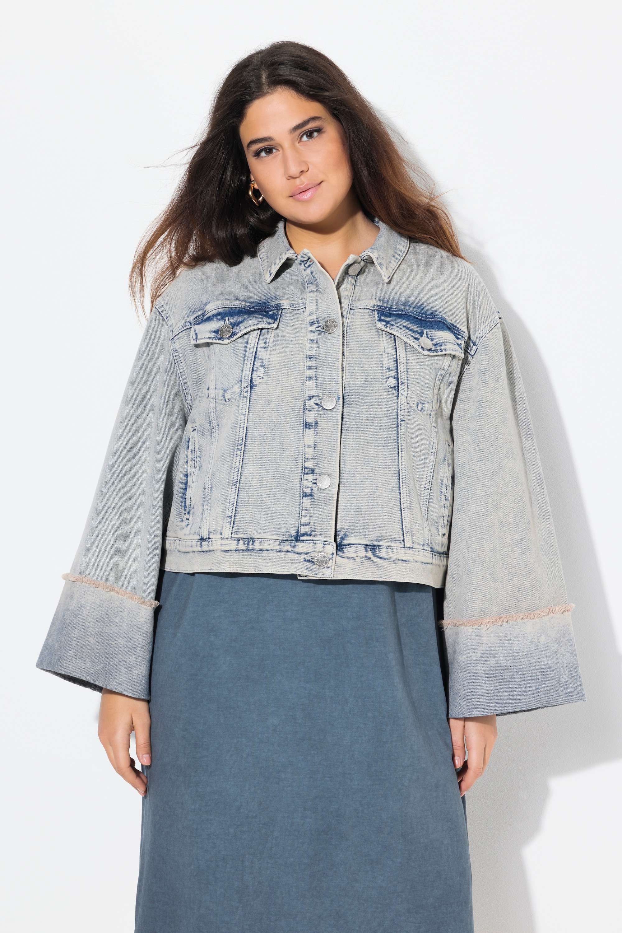 Veste en jean stretch. Col chemise, ULLA POPKEN