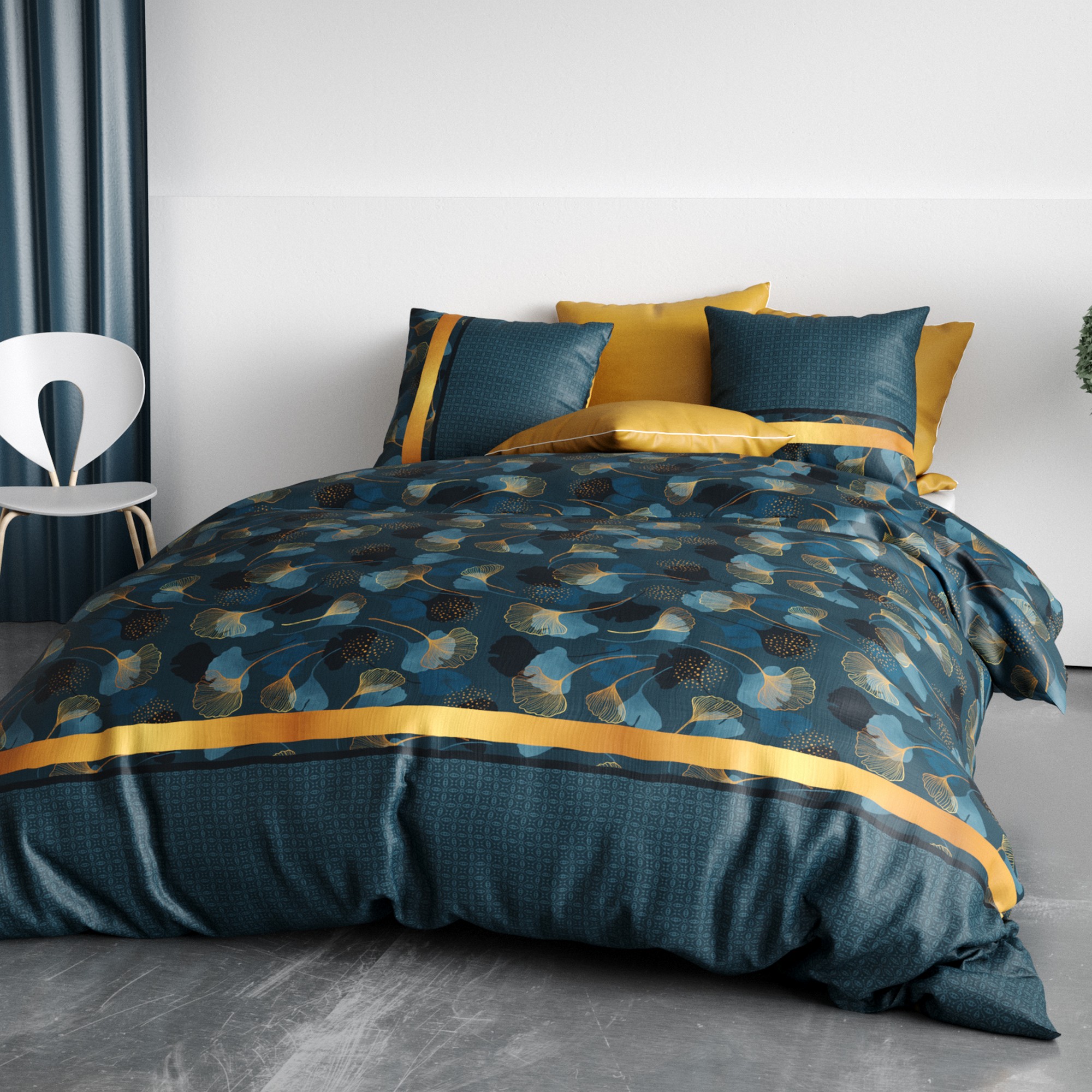 Parure de lit en 100% coton à motifs avec housse de couette + taie d’oreiller, EDEN