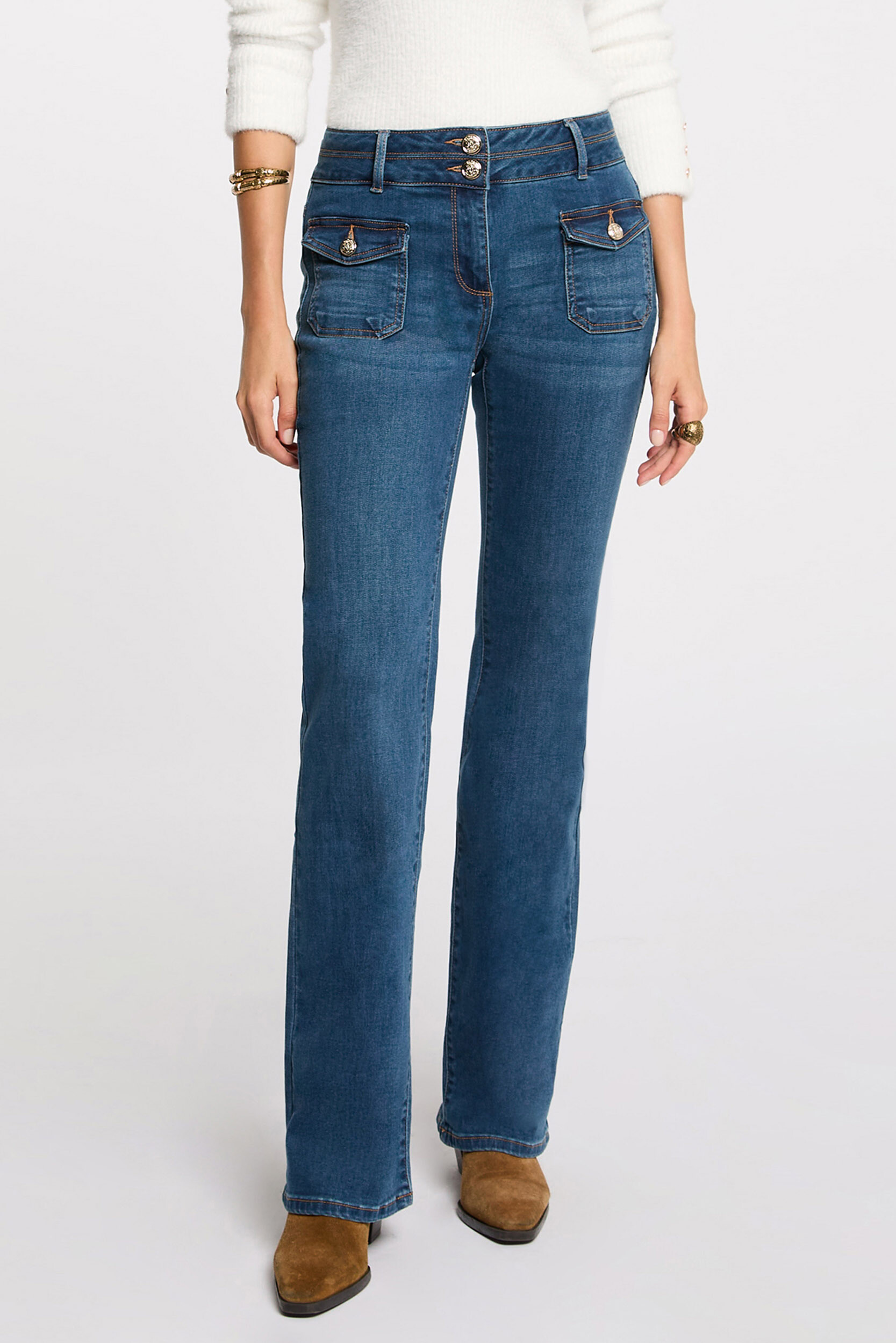 Jeans bootcut poches à boutons, MORGAN