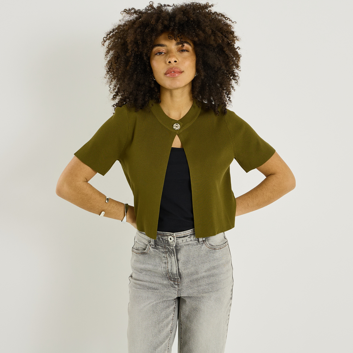 Gilet en maille fine à bouton, GRAIN DE MALICE