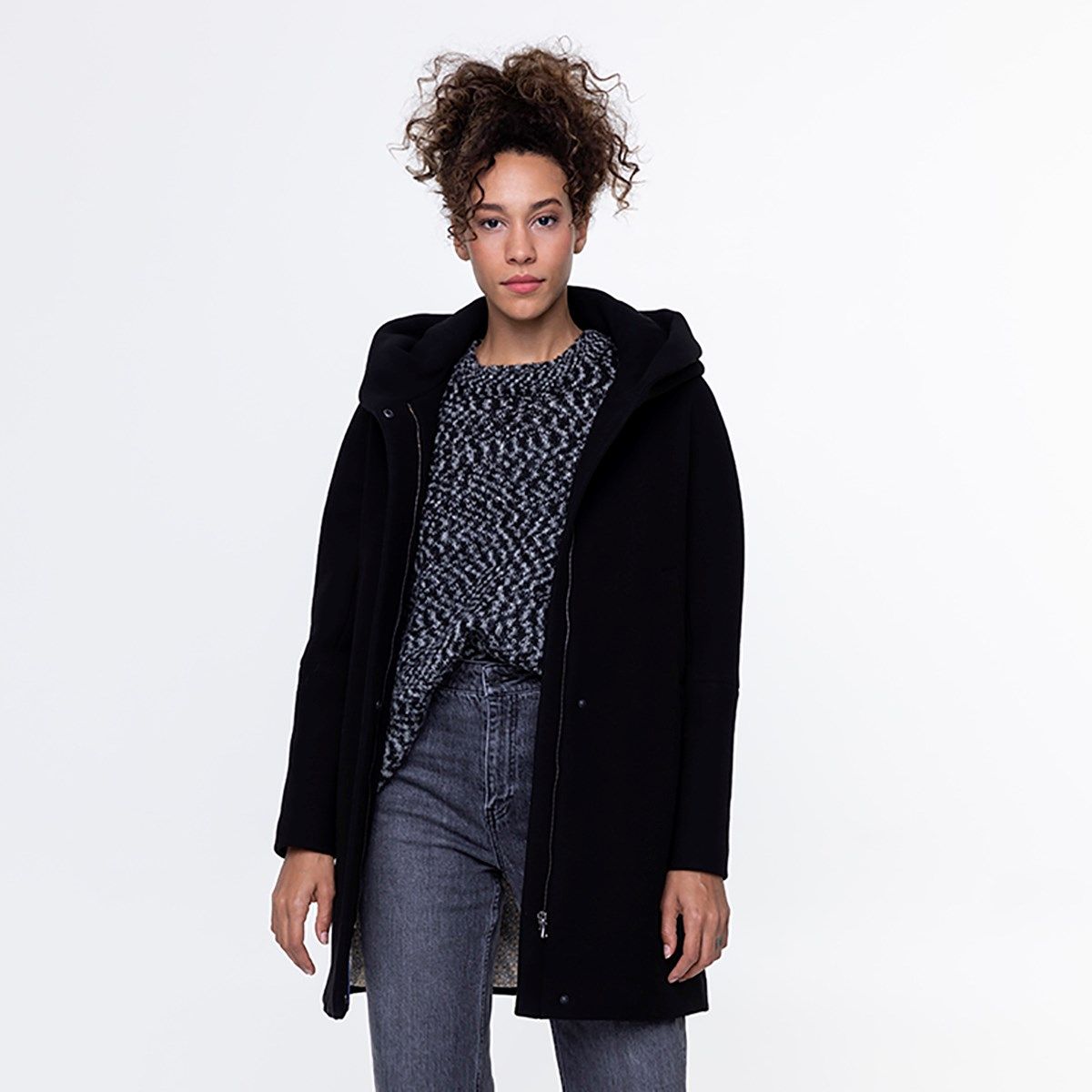 Manteau noir capuche clearance