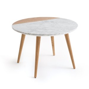 Table basse, plateau marbre blanc et chêne, Crueso