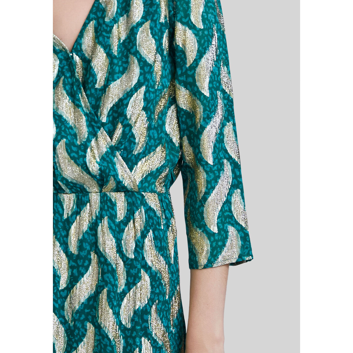 Iridescent printed maxi dress with 3 4 length sleeves green print Ikks La Redoute