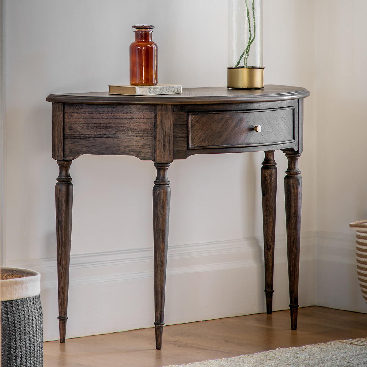 Wood half moon console deals table