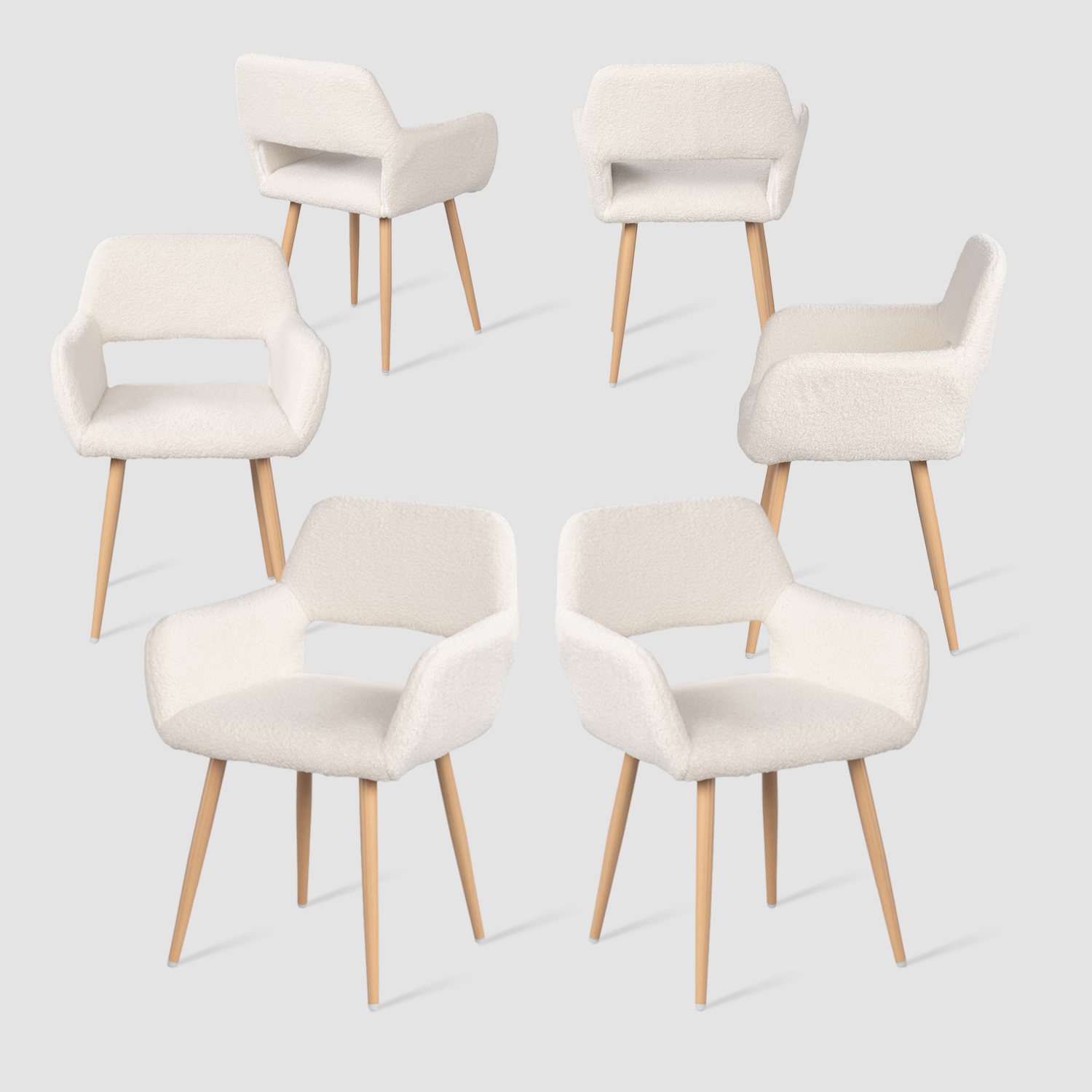 Lot de 6 chaise de salle à manger scandinave en bouclette, CROMWELL, MEUBLES COSY