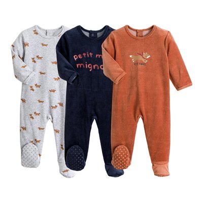 Pack of 3 Sleepsuits in Cotton Mix Velour LA REDOUTE COLLECTIONS