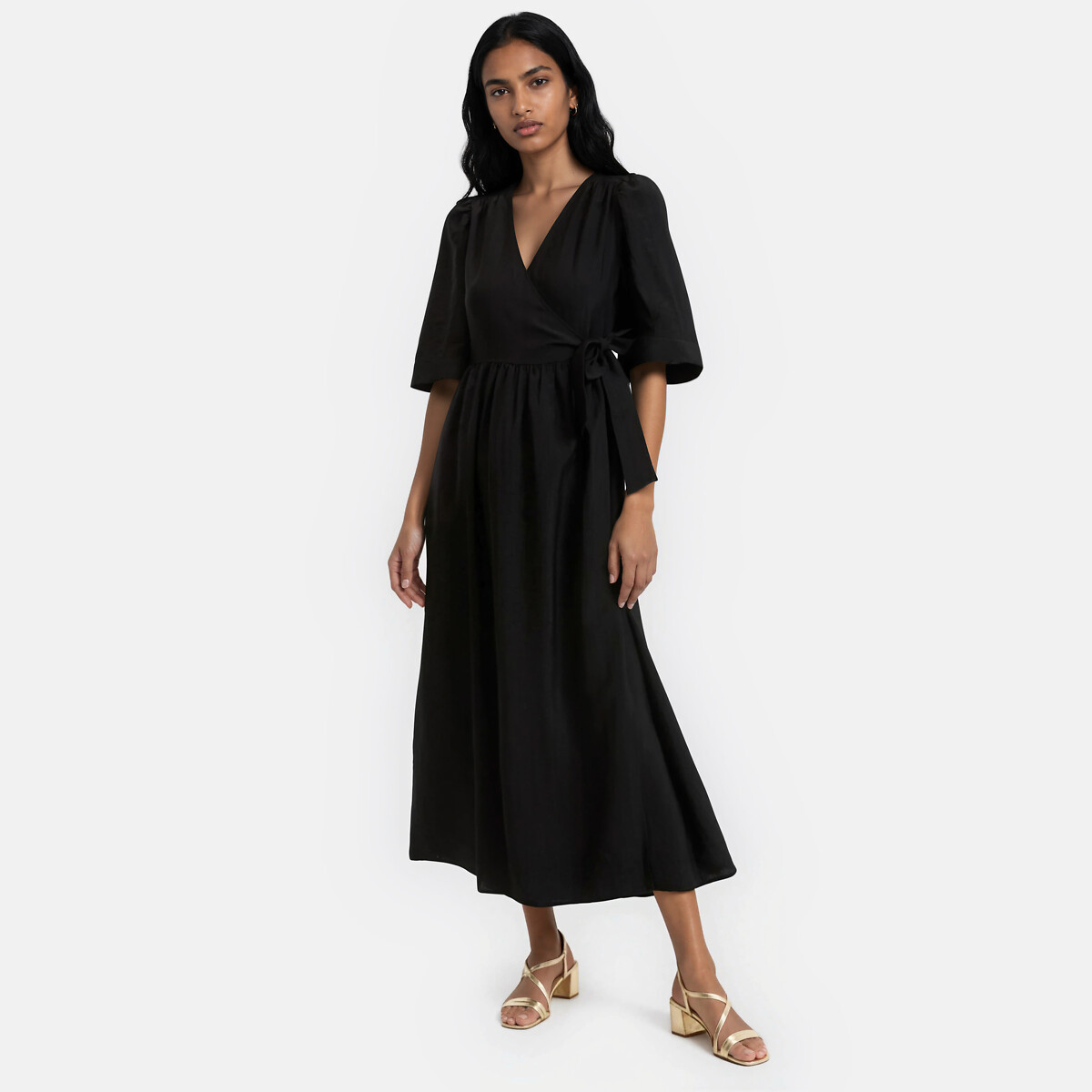 Abito lungo a portafoglio maniche corte, LA REDOUTE COLLECTIONS