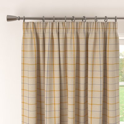 Cottage Check Ochre Soft Brushed Lined Pencil Pleat Pair of Curtains SO'HOME